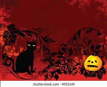 Halloween images on red floral background