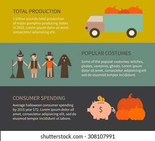 Halloween infographic - sample data, symbols, pumpkins. Vector template design about scary holiday.