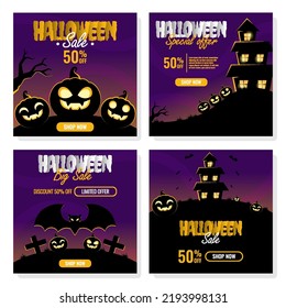 Halloween instagram post template. Set of halloween greeting cards vector stock illustration.