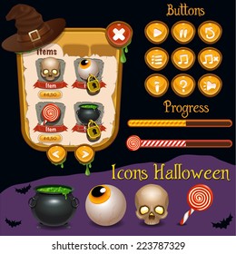 Halloween interface game design (progress bar and resource icons for games) vector