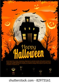 Halloween invitation background with a haunted house