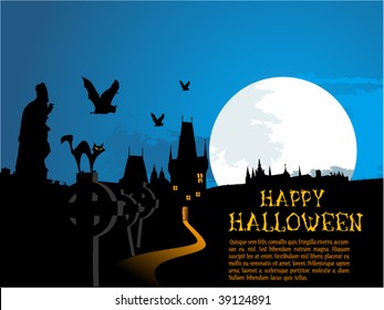 halloween invitation or background - spooky castle and bats