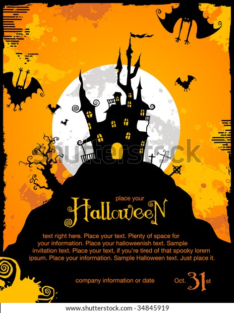 Halloween Invitation Background Spooky Castle Bats Stock Vector ...