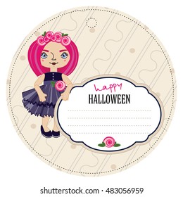 HALLOWEEN invitation card, cartoon style, lady beauty