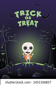 Halloween invitation card. Halloween costume monster in the graveyard background.