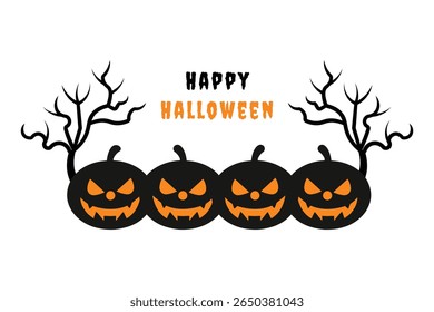 Cartão de convites de Halloween. Feliz Halooween Saudações cartão ilustração vetor com abóboras e árvores assustadoras