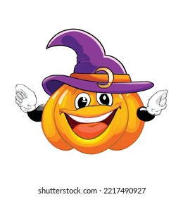 Halloween invitation card Jack-o-lantern pumpkin with witch hat on white background