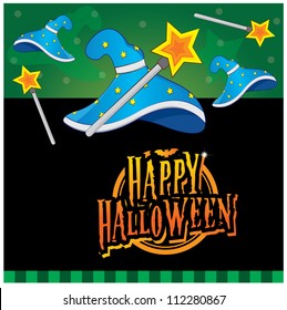 Halloween invitation card layout series (wizard hat and magic wand)