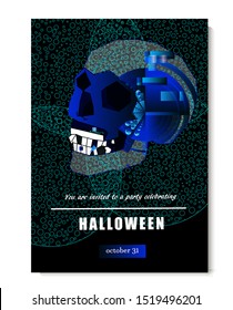 Halloween invitation card with skulls, lines. 