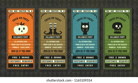 Halloween invitation collection retro style collection.Halloween party vector ticket set.