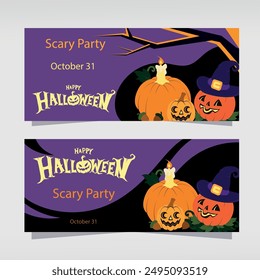 Halloween invitation. The invitation features pumpkins in a hat