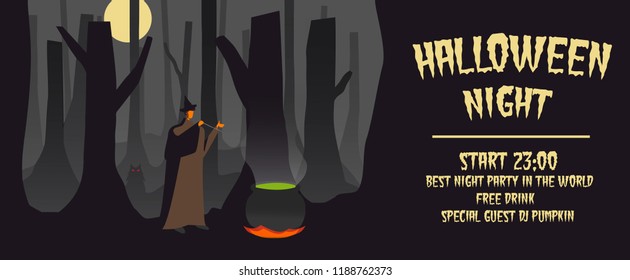 Halloween invitation or greeting card. Vector illustration.