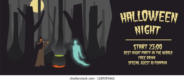 Halloween invitation or greeting card. Vector illustration.