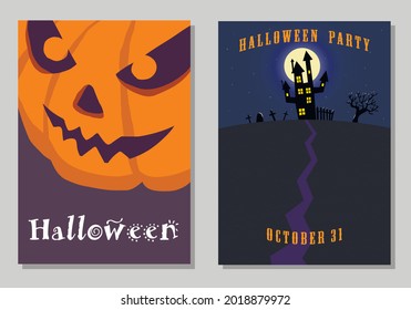 Halloween invitation or greeting card. Vector illustrations.