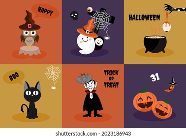 Halloween invitation or greeting Cards set. Vector illustration.