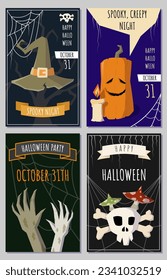 Halloween invitation or greeting сards set. Vector illustrations.