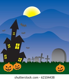 Halloween invitation with haunted house