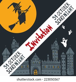 halloween invitation october scary night castle eps8