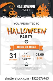 Halloween invitation party poster template. Use for greeting card, flyer, banner, poster, vector illustration.