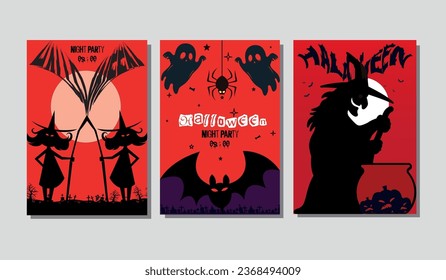 Halloween Invitation Posters Set with Red Background