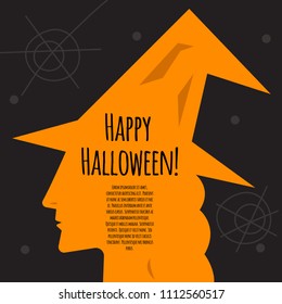 Halloween invitation, profile of witch, Halloween poster. Vector illustration