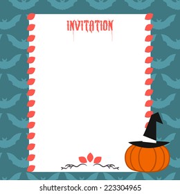 Halloween invitation with pumpkin  witch hat