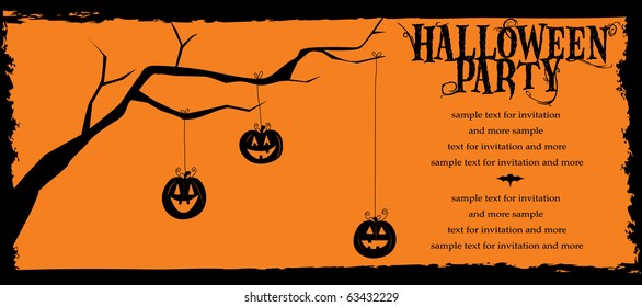 Halloween Invitation Pumpkins hanging from tree