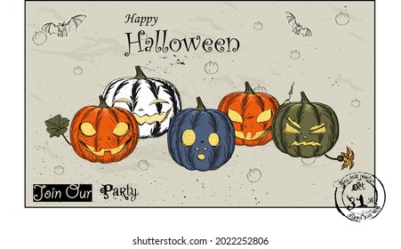 Halloween invitation in retro style. See more in my Halloween collection. 