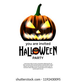 halloween invitation template with scary pupmkin jack o lantern illustration with halloween typography at the white background for poster, banner, label, flyer, for announcement or social media