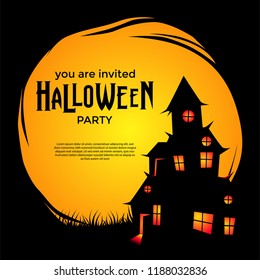 Halloween invitation template with scary silhouette house. Trick or Treat event for poster,leaflet,banner,label.