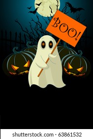 Halloween  invitation  of Very cute ghost with ?Boo? sign