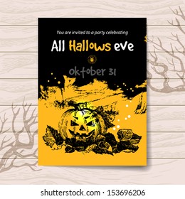  Halloween invitation. Vintage hand drawn illustration
