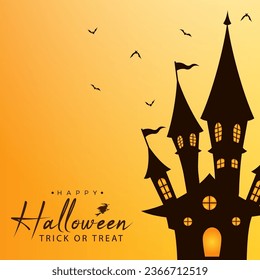 Halloween invitation or wish card background illustration with halloween text and haunted castle