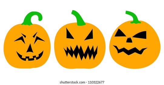 Halloween Isolated Pumpkins on White Background, Vector Illustration, in Color