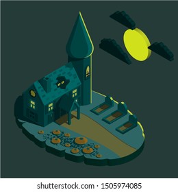 Halloween isometric haunted house vector illustration