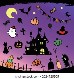 Halloween item of color set flat vector illustratio