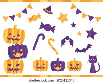 
Halloween item set. (Striped texture, pop and fun atmosphere illustration)