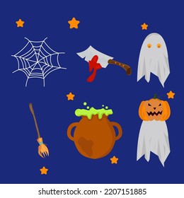 Halloween items bundel set. Spooky elements for typography, game or web design. Vector illustration.