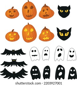 Artículos de Halloween, fantasmas aterradores, calabazas, murciélagos, gatos