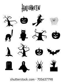 Halloween items set. Vector black halloween design elements.