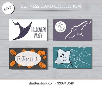 Halloween items with stylized funny sketched hat, ghost and bat and pumpkins.Festive design for invitation card, banner, sheet, sticker and poster.lettering.halloween elements,trick and treat concept.