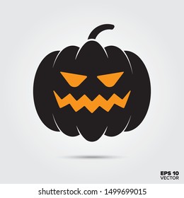 Halloween Jack O’Lantern carved pumpkin icon. Fall season and halloween celebration symbol. Spooky cartoon vector illustration.