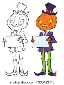halloween jack character - pumpkin man in hat vector