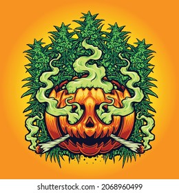 Halloween Jack O Lantern Cannabis Background Vector illustrations for your work Logo, mascot merchandise t-shirt, stickers and Label designs, poster, greeting cards advertising business company