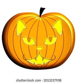 Jack o lantern de Halloween con cara de gato