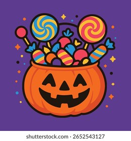 Halloween Jack O Lantern Filled with Colorful Candies