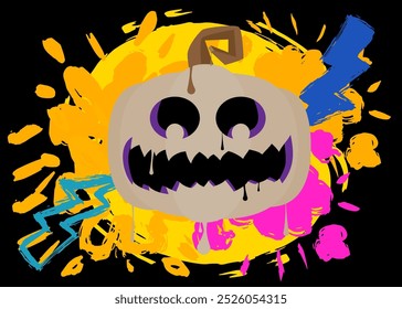 "Halloween Jack O' Lantern Graffiti tag" (em inglês). Arte moderna de rua abstrata Decoração de abóbora de férias realizada em estilo de pintura urbana.