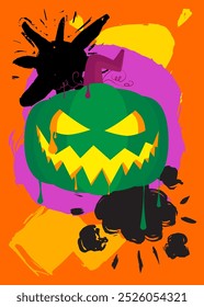 Halloween Jack O' Lantern Graffiti tag. Abstract modern street art Holiday pumpkin decoration performed in urban painting style.