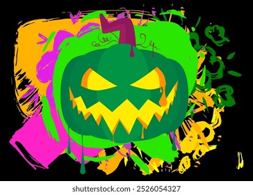 "Halloween Jack O' Lantern Graffiti tag" (em inglês). Arte moderna de rua abstrata Decoração de abóbora de férias realizada em estilo de pintura urbana.