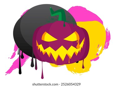 "Halloween Jack O' Lantern Graffiti tag" (em inglês). Arte moderna de rua abstrata Decoração de abóbora de férias realizada em estilo de pintura urbana.